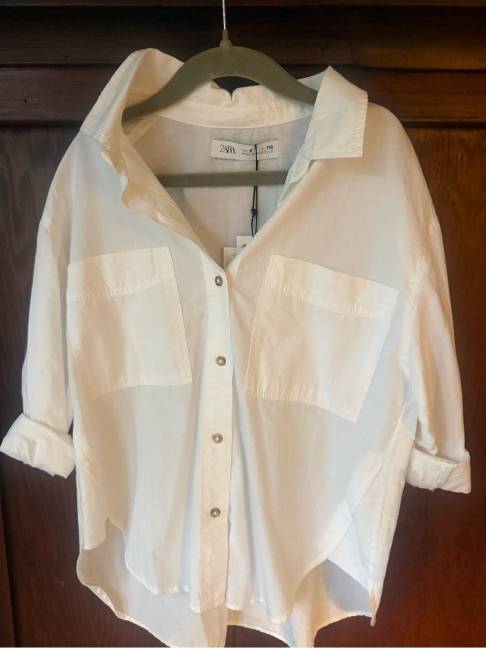 Zara White Button-Front Shirt with Chest Pocket